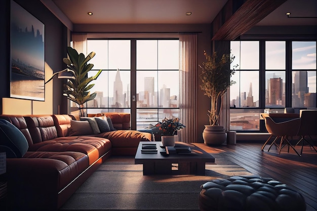 Penthouse Living Room Luxury Apartmentgenerative ai