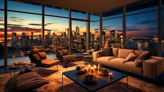 Un penthouse luxueux avec vue sur l'horizon et de l'art moderne