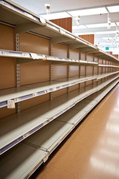 Pénurie de biens et concept de déficit alimentaire Étagères vides dans les supermarchés Perturbation de la chaîne d'approvisionnement due à la guerre et aux sanctions