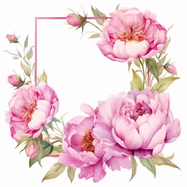 Peonies roses cadre d'aquarelle esthétique illustration inspirée du mouvement