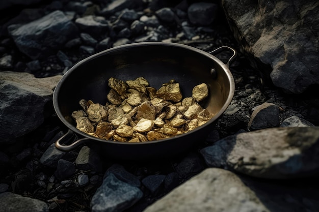 Pépites d'or dans la casserole des mineurs Natural Treasure Generative AI