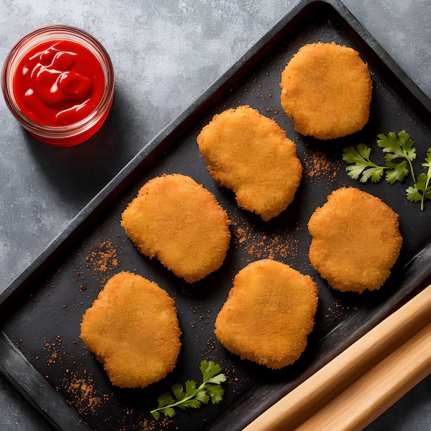 Pépites de poulet au ketchup art génératif par IA