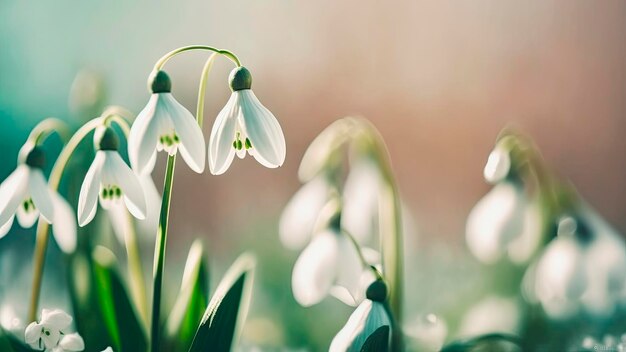 Perce-neige dans un jardin avec un arrière-plan flou