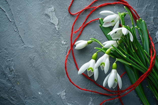 Perce-neige et symbole de ressort de cordon blanc rouge