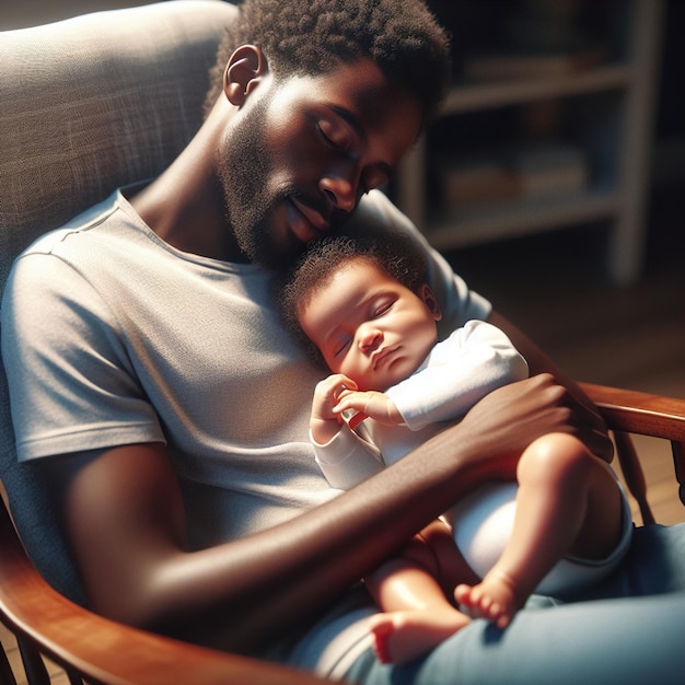 Père africain et bébé mignon s'assoient et dorment