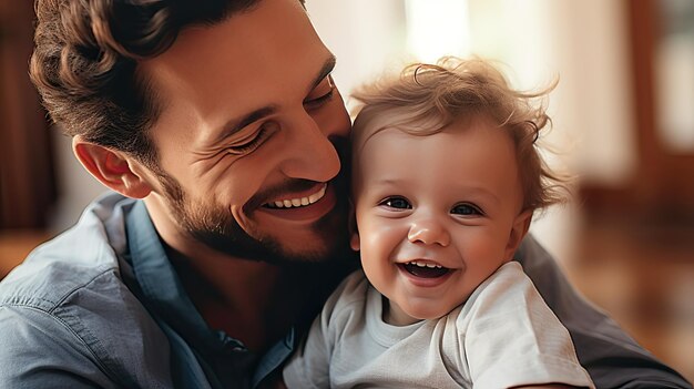 Un père aimant avec un mignon enfant à l'intérieur de la maison.