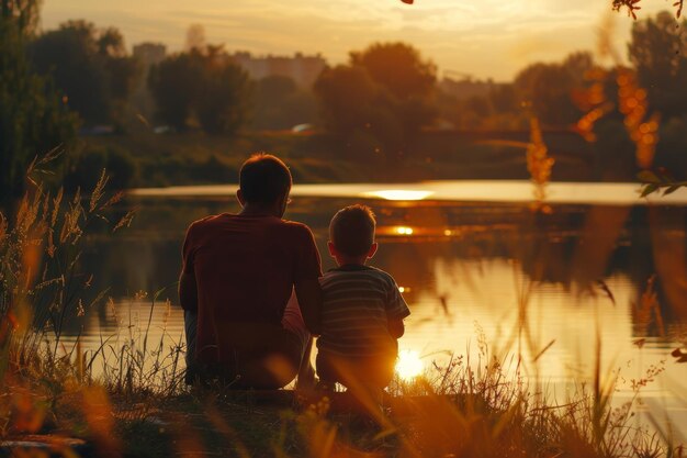 Photo le père et l'enfant passent du temps ensemble.