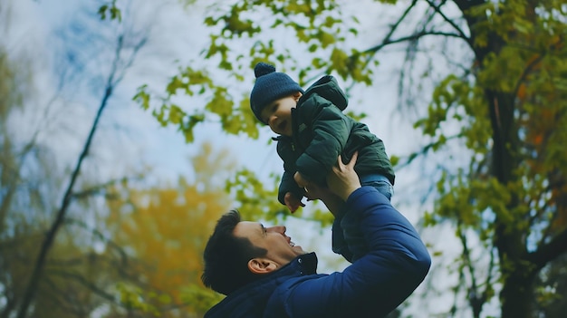 Le père et l'enfant s'amusent professionnellement