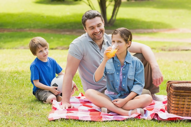 Père avec des enfants dans le parc