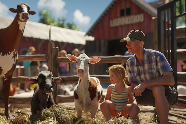 Photo le père et les enfants dans un zoo