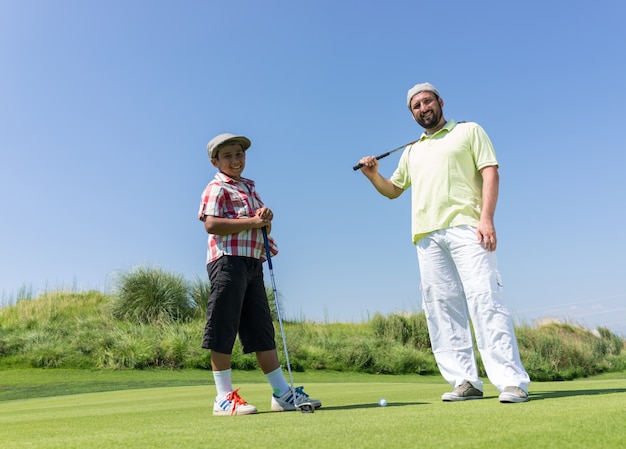 Père, enseignement, fils, jouer, golf, club