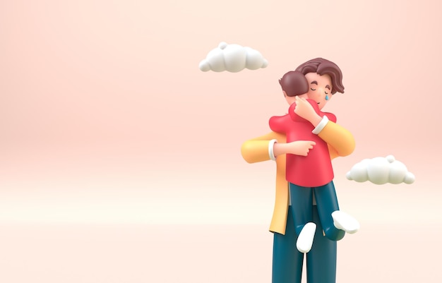 Père étreignant son fils Illustration 3D