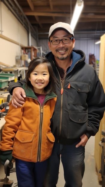 Père et fille asiatiques en atelier pour fabriquer des objets artisanaux ensemble