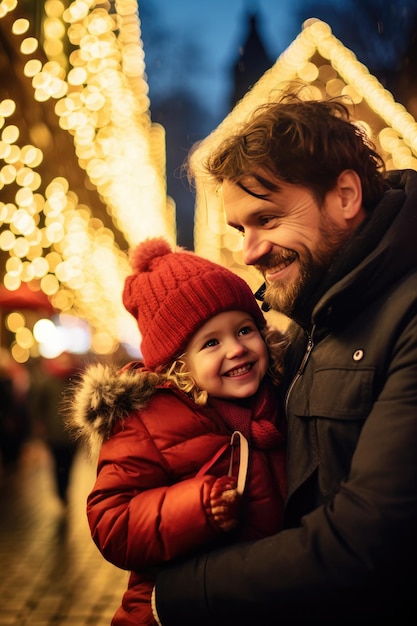 Père et fille au marché de Noël