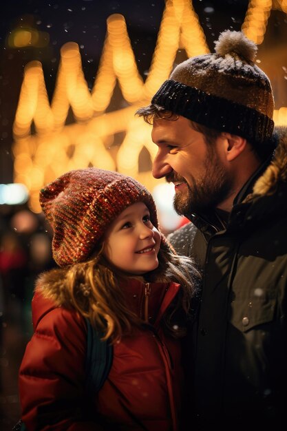 Père et fille au marché de Noël