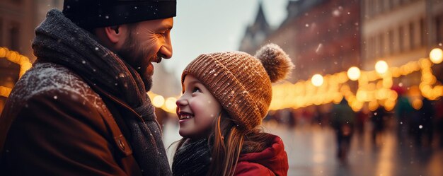 Photo père et fille au marché de noël