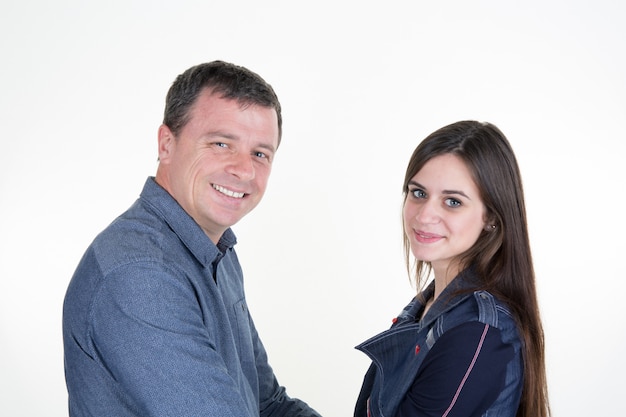 Père et fille ensemble isolé sur blanc décoration de Hanoukka