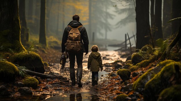 père et fils dans le parc d'automne