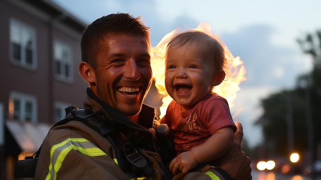 père et fils avec le feu