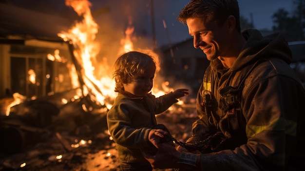 père et fils avec le feu