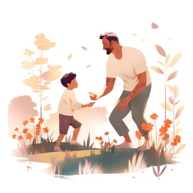 Père avec fils illustration plate Thème de la fête des pères Generative AI