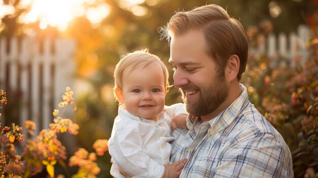 Père et fils moment de liaison partagé sourires chauds lumière du soleil IA générative