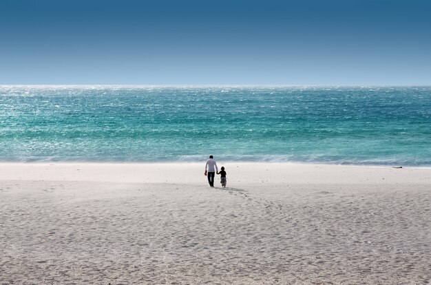 Père et fils sur la plage