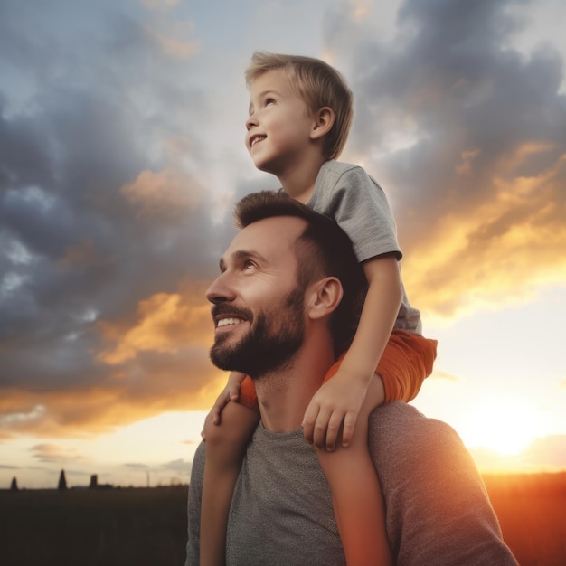 Père et fils s'amusent en gros plan