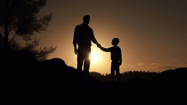 Père et fils se tenant par la main.