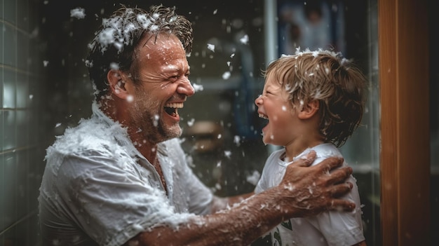 le père et le garçon rient des moments heureux rient des conseils paternels