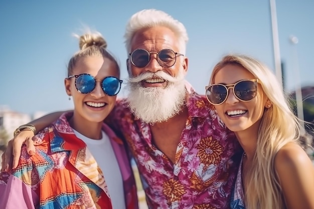 père mère et fille prennent un selfie à la plage en été