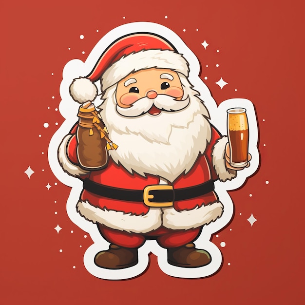 Le Père Noël apprécie une bière à la mode Kawaii