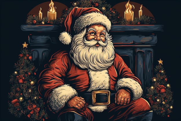 Père Noël assis et relaxant image de dessin animé classique