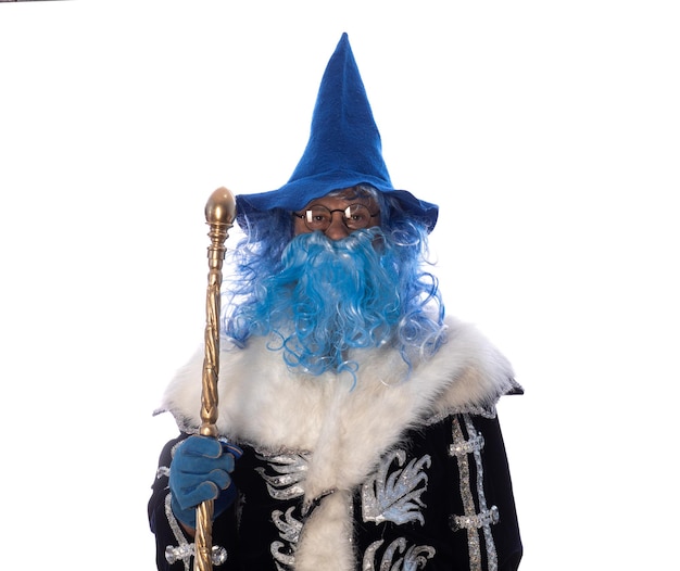 Photo père noël bleu en costume bleu