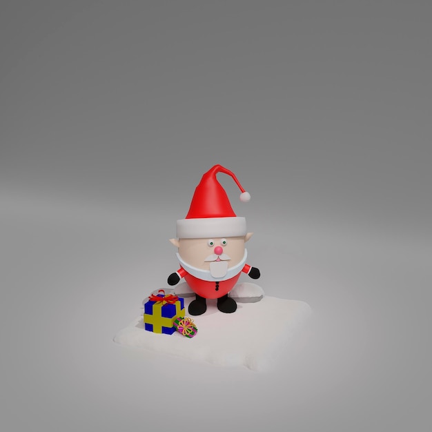 Père Noël avec des cadeaux debout dans la neige Père Noël sur fond blanc Espace libre pour le texte