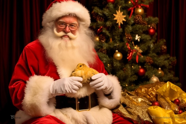 Père Noël avec cadeaux fond blanc Portrait de joyeux père Noël mâle avec cadeau coloré