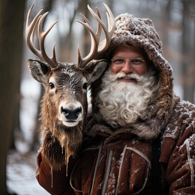 Photo père noël et cerf