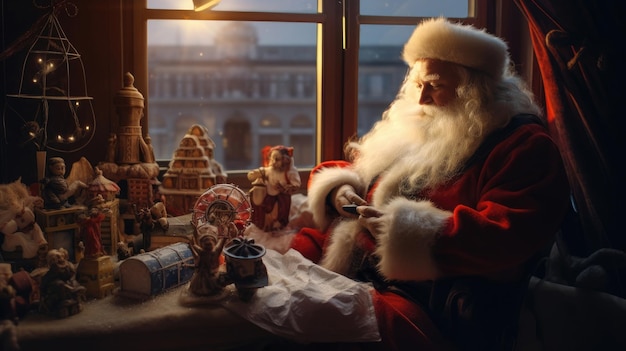 Le Père Noël dans son bureau.