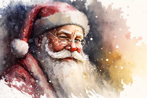 Photo père noël dans le style de fond de noël aquarelle