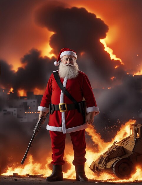 Photo le père noël derrière la ville de gaza