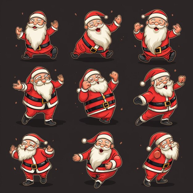 Photo le père noël en dessin animé pose avec différentes expressions ai générative