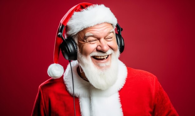 Photo le père noël écoute de la musique.