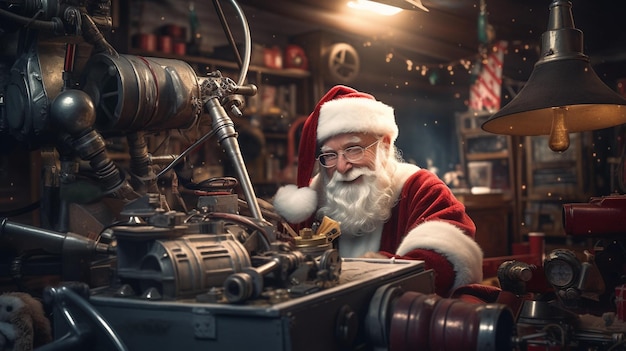 Le Père Noël fabrique des jouets dans son atelier magique