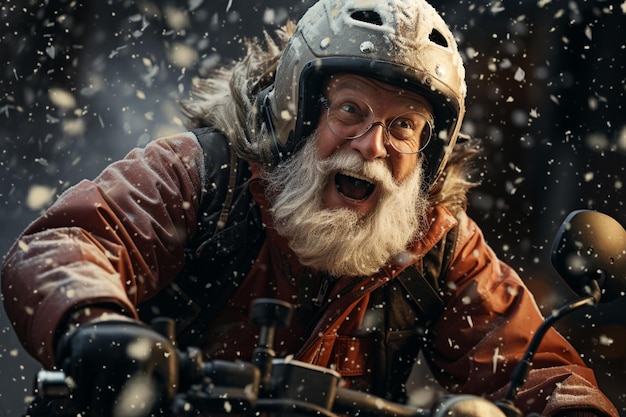 Père Noël fou et drôle sur le scootercadeau de Noël livraison 2024