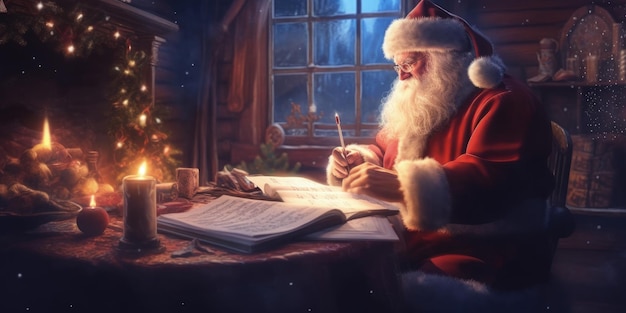 Père Noël lisant des lettres d'enfants Illustration AI GenerativexA