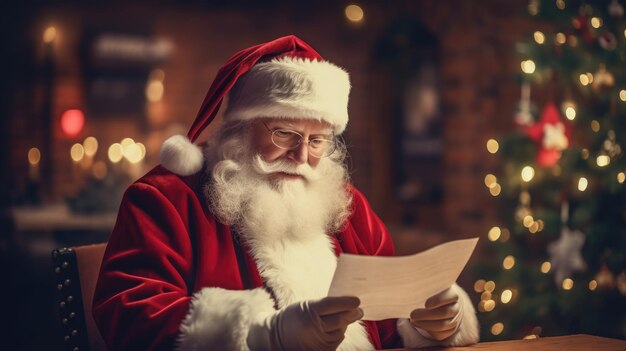 Le Père Noël lit un livre Vacances du Nouvel An et de Noël L'atmosphère des vacances Carte postale