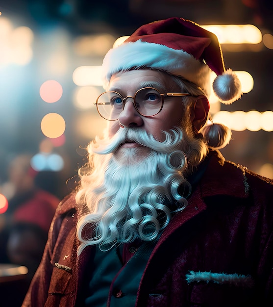 Le Père Noël avec des lunettes rondes, un vrai personnage.