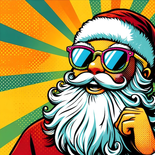 Le Père Noël avec des lunettes de soleil Pop art rétro illustration vectorielle vintage kitsch