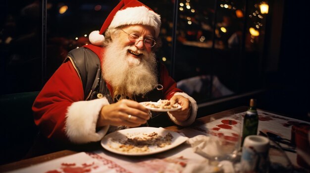 Le Père Noël mange de la pizza Délicieux Noël