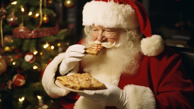 Le Père Noël mange de la pizza Délicieux Noël